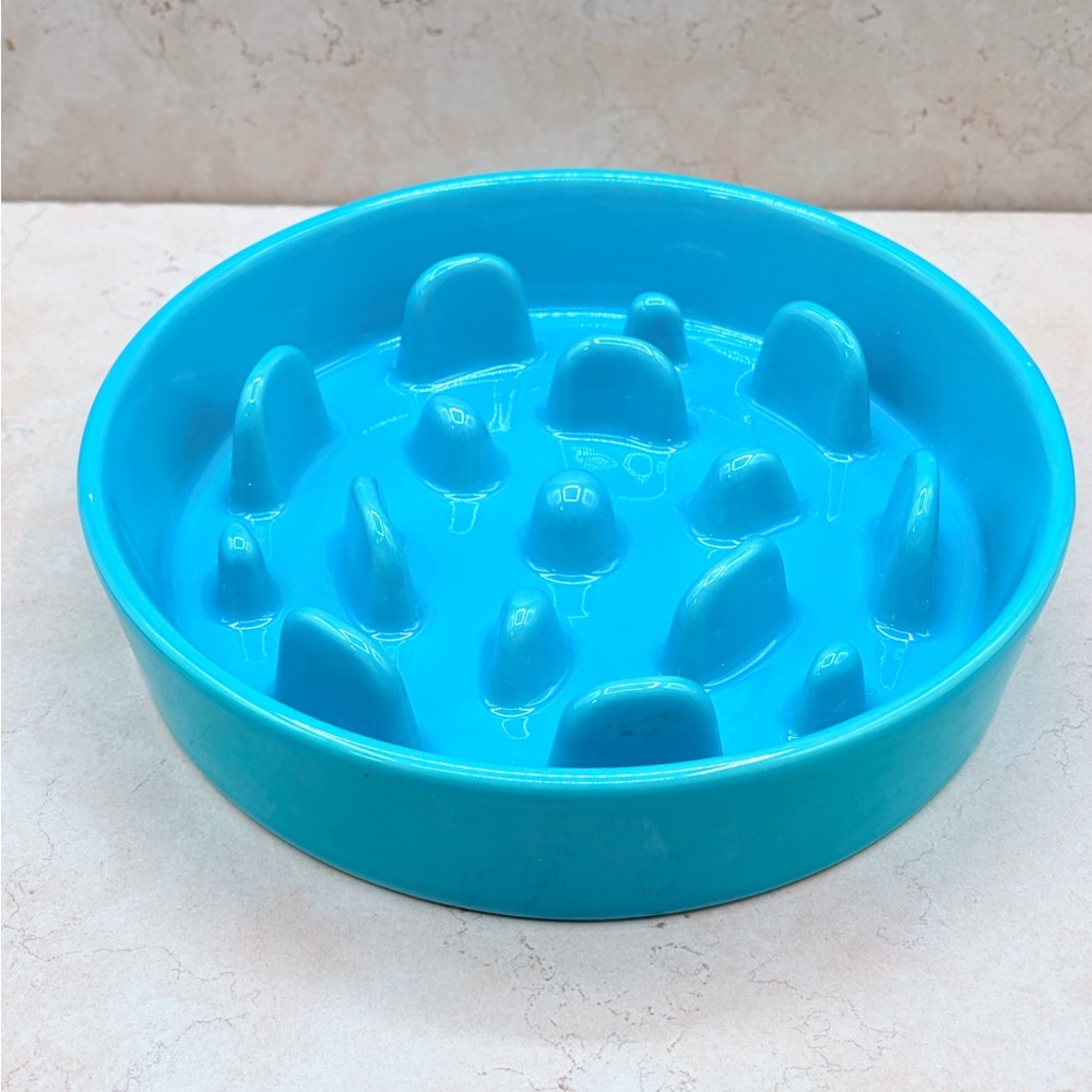LE TAUCI Royal Blue Ceramic Slow Feeder Dog Cat Bowl Small Breed Weight Control